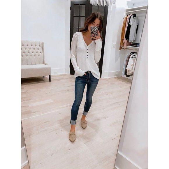 Free People Tops - Free People White Long Sleeve Henley Top